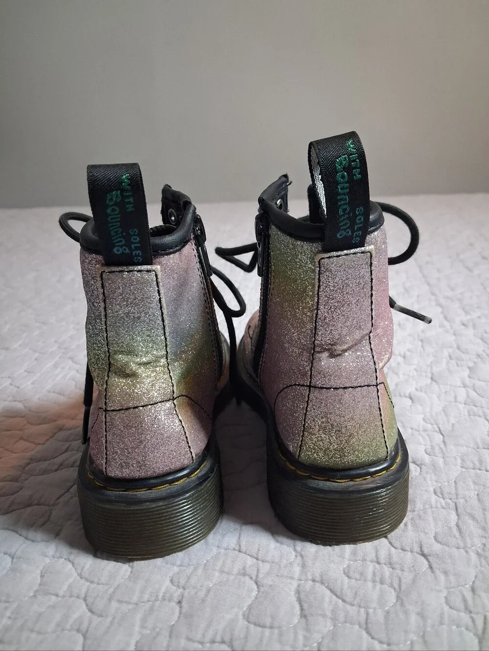 Dr. Martens 1460 Rainbow Iridescent Metallic Zip Boots Girls Youth Size 12